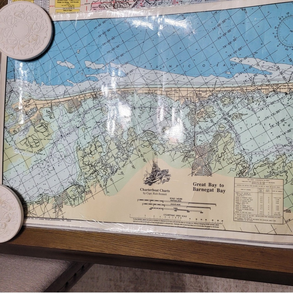 Vintage Fishing Charts Great Bay to Barnegat Bay/ Atlantic City ocean city wreck